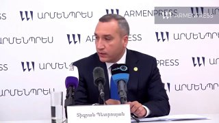 Руководитель Инспекционного органа по безопасности пищевых продуктов Тигран Петросян на пресс-конференции в Лори